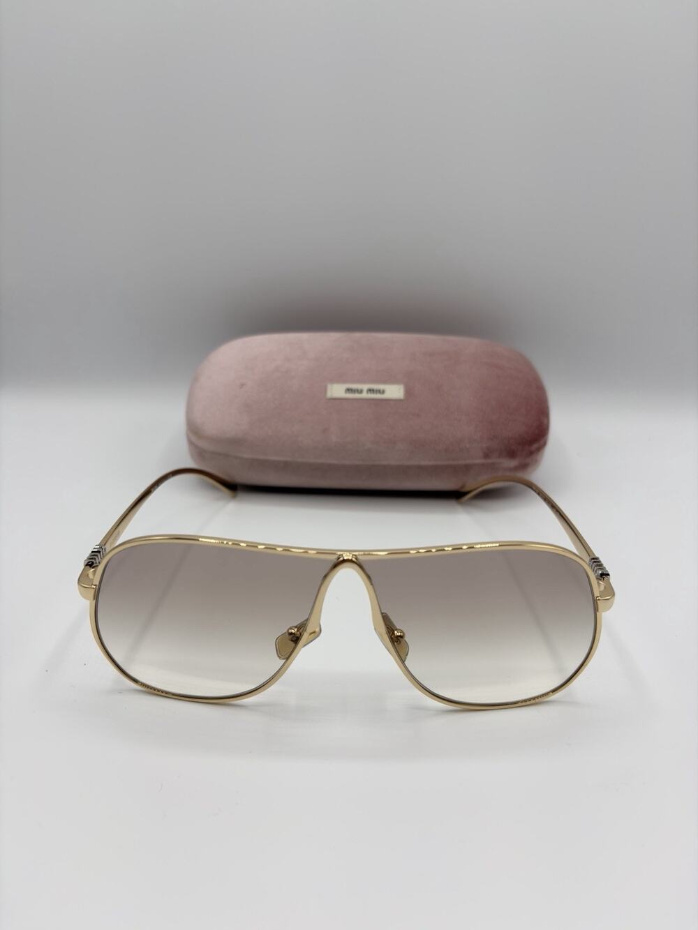 MIU MIU MU A56S 5AK90L Gold Brown Gradient Lens Aviator Sunglasses AUTHENTIC